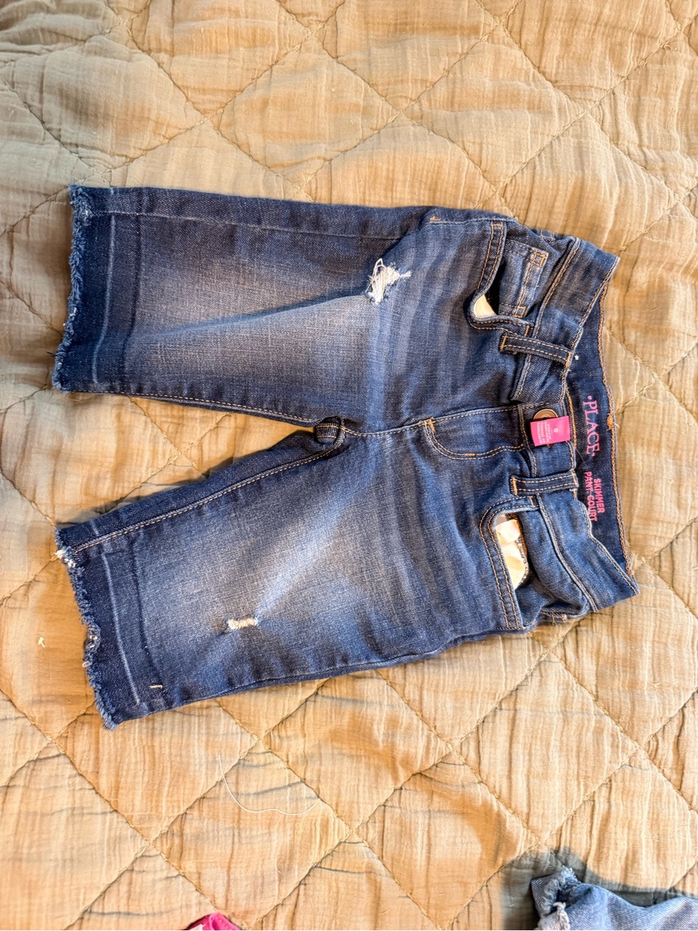 Place Girls Blue Distressed Denim Capri Shorts